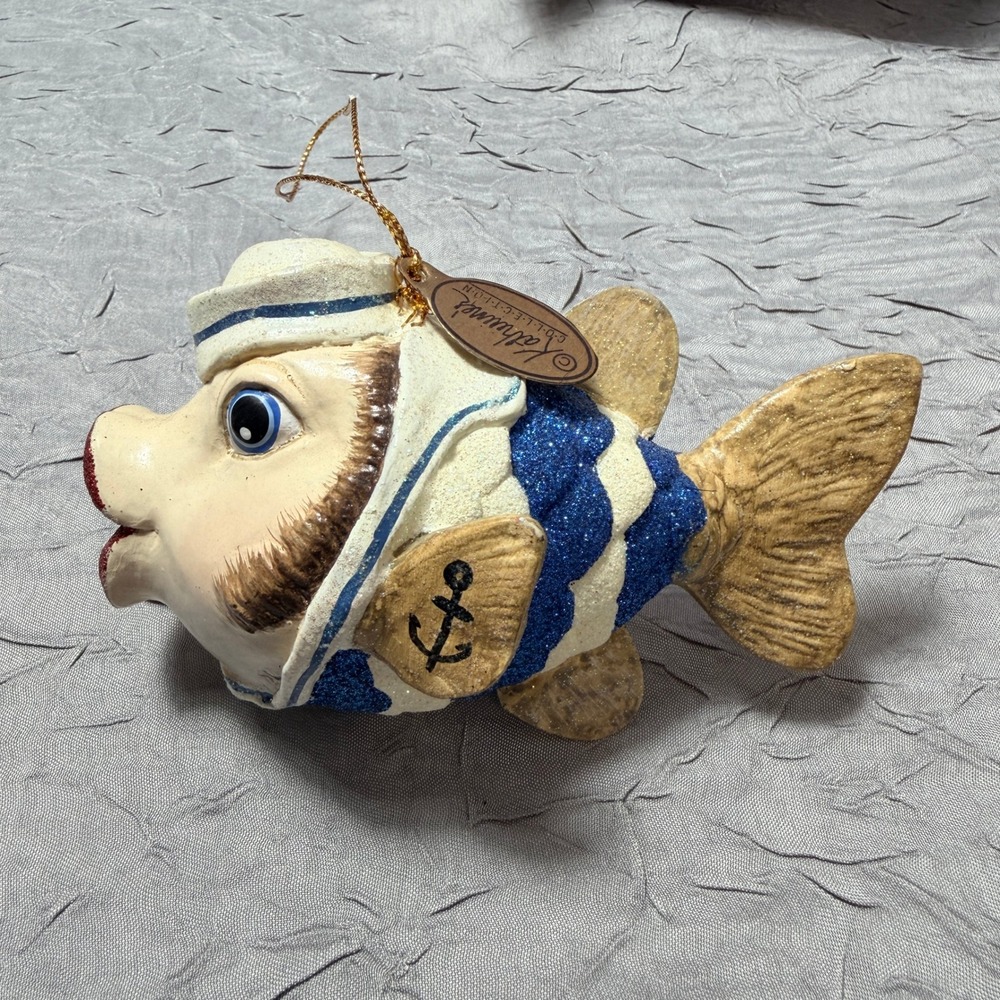 Katherine's‎ Collection Sailor Fish Ornament Nautical Glitter Anchor Tattoo Blue
